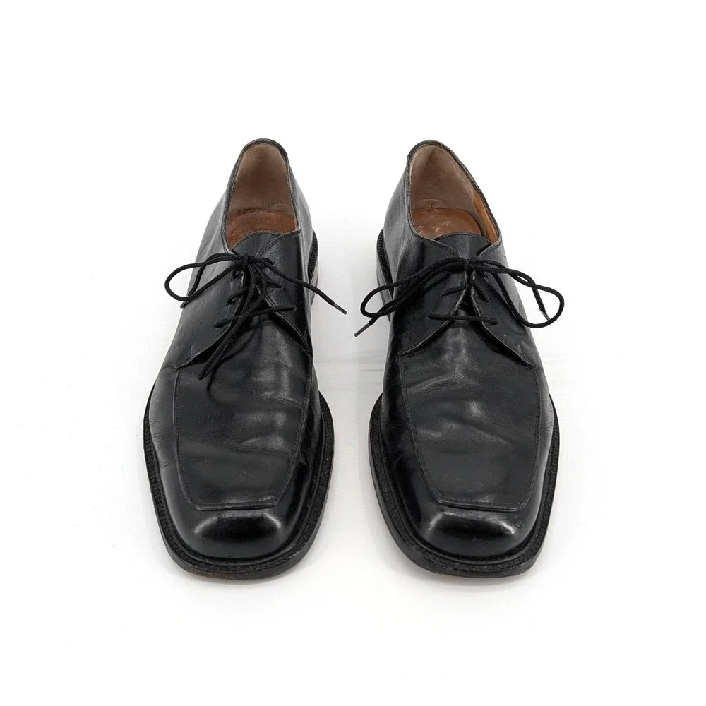 Salvatore Ferragamo Studio Mens Black Leather Oxfords Made in Italy 8.5 D Luxury